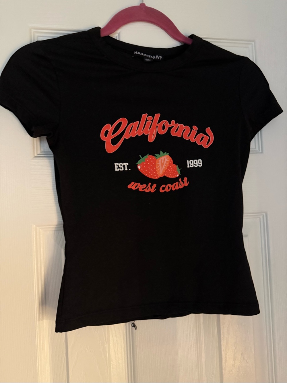 Kohl's Black Crop Tee with Red Strawberry Graphic